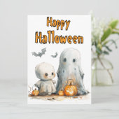 Kürbisparade — ein weißes Halloween-Duo Feiertagskarte (Stehend Vorderseite)