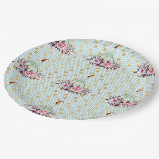 Kürbispastel eleganter Herbst aquamarin Pappteller (Schrägansicht)