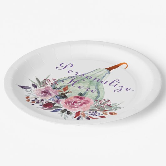 Kürbispastel eleganter Herbst aquamarin Pappteller (Schrägansicht)