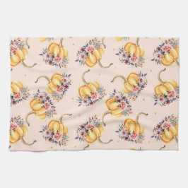 Kürbispastellpfirsich Goldpolka Punkt Blumenfall Geschirrtuch