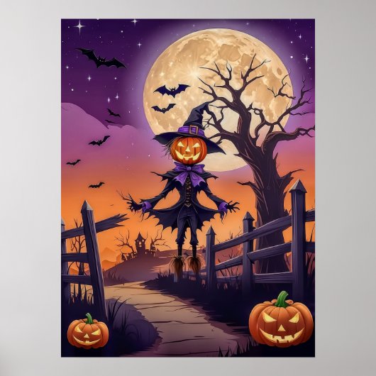 Kürbispfad unter leuchtendem Mond Poster (Vorne)
