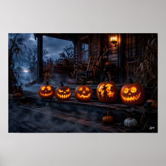 Kürbisreihe auf der Veranda Poster (Vorne)