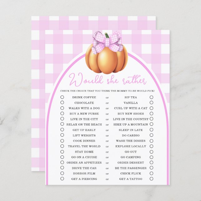 Kürbisrosa Bogen Möchten Sie lieber spielen (Vorne/Hinten)