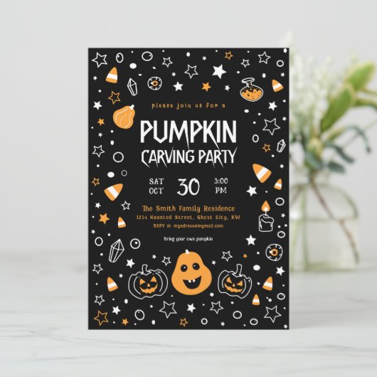Kürbisschnitzerei Party Einladung (Stehend Vorderseite)