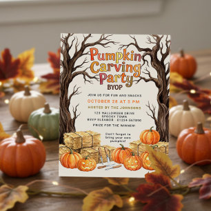 Kürbisschnitzparty-Einladung Halloween BYOP Einladung