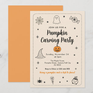 Kürbisschnitzparty Halloween-Doodle Einladung