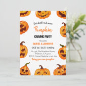 Kürbisschnitzparty Halloween Jack O Lantern Einladung (Stehend Vorderseite)