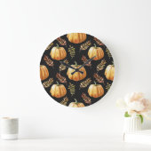 Kürbisschwarzer Hintergrund Wasserfarbmuster Große Wanduhr (Zuhause)