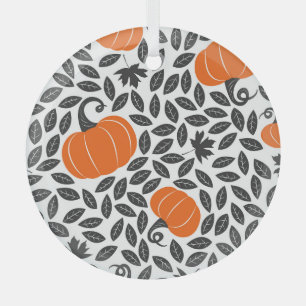 Kürbisse, Blätter: süßes Herbstmuster. Ornament Aus Glas