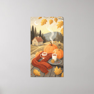 Kürbisse fallen goldene Blätter warm gestrickt Leinwanddruck