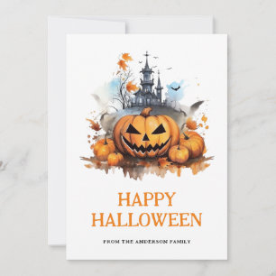 Kürbisse Fledermäuse Spukhaus Frohes Halloween Feiertagskarte