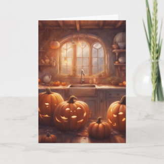Kürbisse für Halloween schnitzen Karte