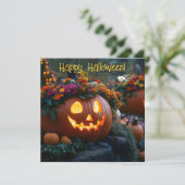 Kürbisse, geschnitzt mit Blume Feiertagskarte (Stehend Vorderseite)