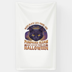 Kürbisse Glänzen Halloween Schwarze Katze Fallende Banner