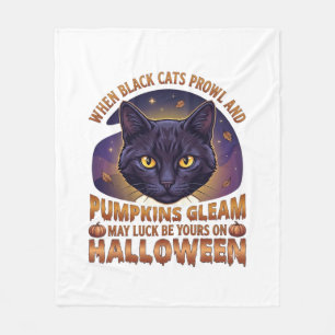 Kürbisse Glänzen Halloween Schwarze Katze Fallende Fleecedecke