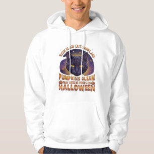 Kürbisse Glänzen Halloween Schwarze Katze Fallende Hoodie