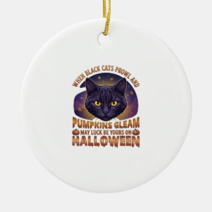 Kürbisse Glänzen Halloween Schwarze Katze Fallende Keramik Ornament