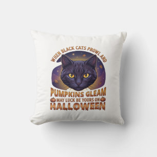 Kürbisse Glänzen Halloween Schwarze Katze Fallende Kissen