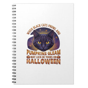 Kürbisse Glänzen Halloween Schwarze Katze Fallende Notizblock