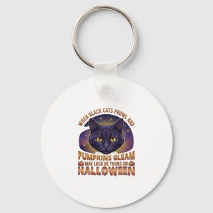 Kürbisse Glänzen Halloween Schwarze Katze Fallende Schlüsselanhänger