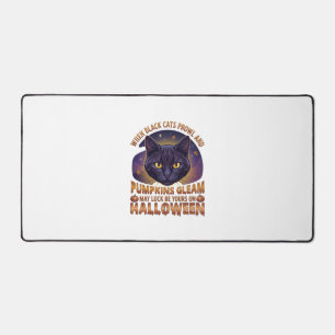 Kürbisse Glänzen Halloween Schwarze Katze Fallende Schreibtischunterlage