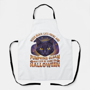 Kürbisse Glänzen Halloween Schwarze Katze Fallende Schürze