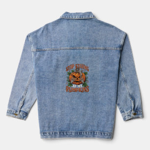 Kürbisse Halloween Skelett Hände nicht anstarren_1 Jeansjacke