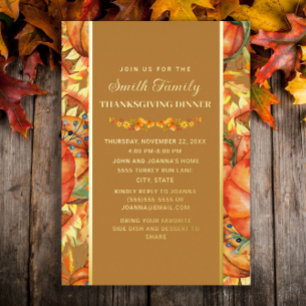 Kürbisse Herbstblätter Thanksgiving-Dinner Folieneinladung