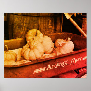 Kürbisse im alten Wagen Sepia Vintage-Distressed Poster