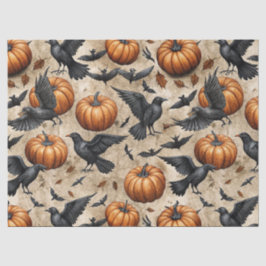 Kürbisse, Krähen und Fledermäuse Halloween-Muster Seidenpapier