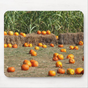 Kürbisse, Mais und Heu Herbst Ernte Fotografie Mousepad