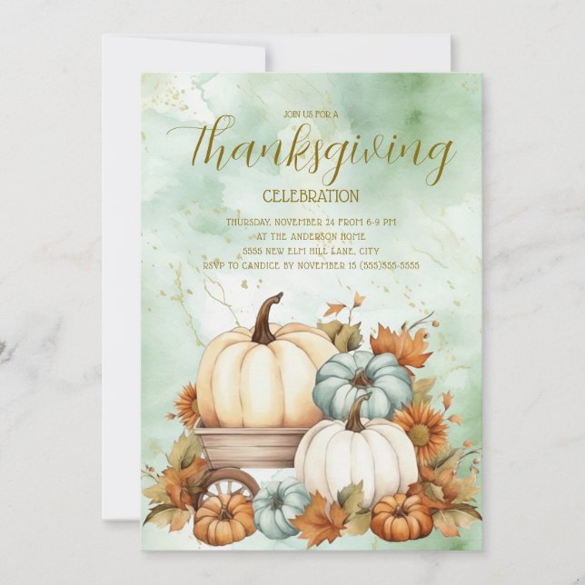 Kürbisse Rustikal Sagegrün Weiß Thanksgiving  (Vorderseite)