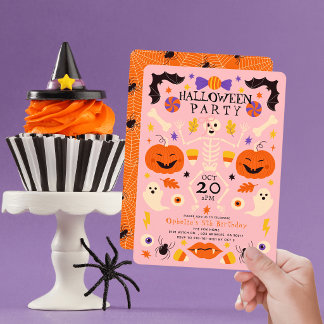 Kürbisse Skelett Geister Rosa Halloween Geburtstag Einladung