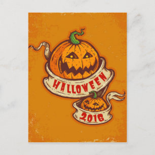 Kürbisse und altes Band für Halloween Postkarte