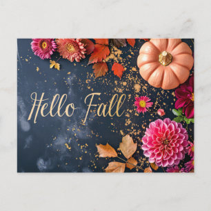 Kürbisse und Blumen Herbstgruß Postkarte