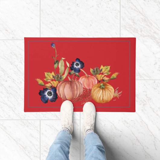 Kürbisse und Herbstblumen Fußmatte (Indoor)