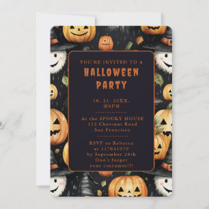 Kürbisse und Monster - Halloween-Einladungskarte Einladung