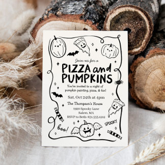 Kürbisse und Pizza Kinder Halloween-Party-Einladun Einladung
