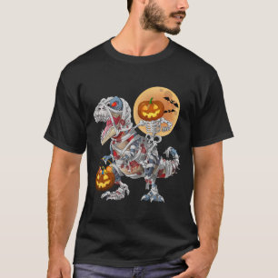 Kürbisskelett auf Zombie-Mumie-Dinosaurier reitend T-Shirt