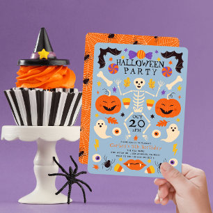 Kürbisskelette Geister Blaue Halloween Geburtstags Einladung