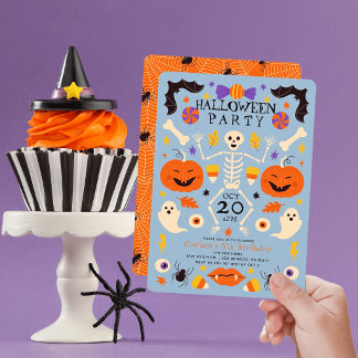Kürbisskelette Geister Blaue Halloween Geburtstags Einladung