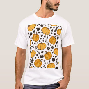 Kürbisskizzen: handgezeichnetes nahtloses Muster. T-Shirt