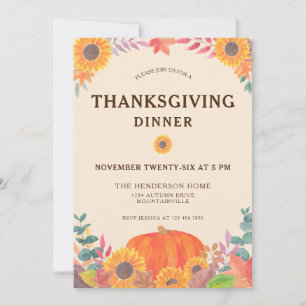 Kürbissonnenblumen Thanksgiving-Dinner Einladung