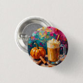 KürbisspitzLatte auf einem farbenfrohen Hintergrun Button (Vorne & Hinten)