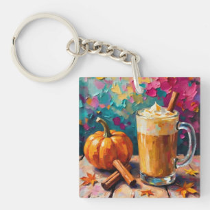 KürbisspitzLatte auf einem farbenfrohen Hintergrun Schlüsselanhänger