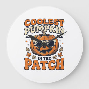 Kürbisste Patch Vintage Halloween-Shirt Große Wanduhr