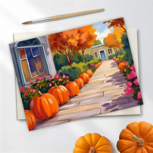 Kürbisstraße Halloween Aquarell Feiertagskarte