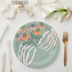 Kürbisstrauß mit Skelett Halloween Brautparty Pappteller