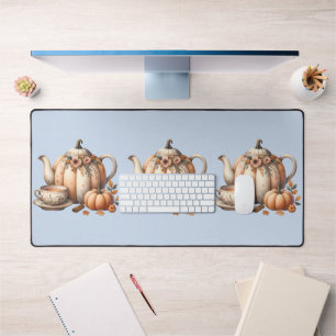 Kürbisteekanne mit Herbstblumenillustration Schreibtischunterlage