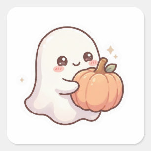 Kürbisumarmung Süßer Kawaii-Geist Halloween-Aufkle Quadratischer Aufkleber